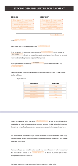 Strong Demand Letter For Payment PDF Template