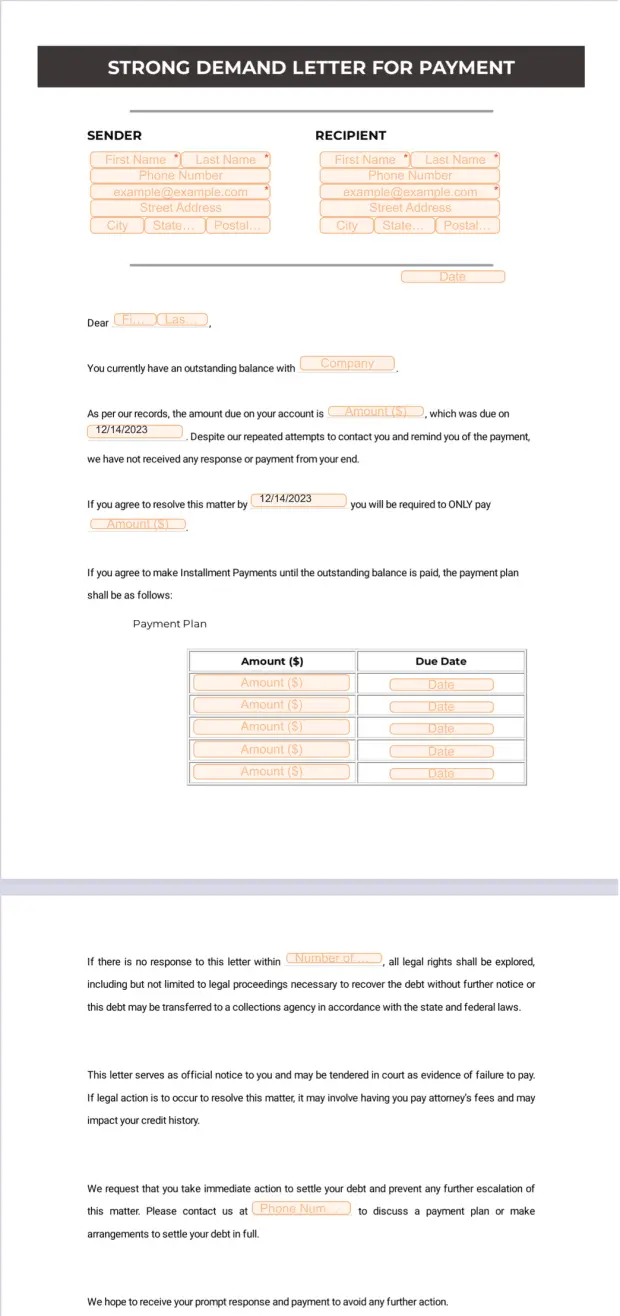 Strong Demand Letter For Payment