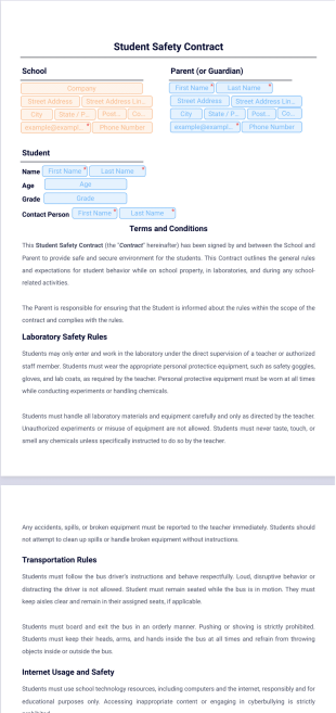 Student Safety Contract - PDF Templates