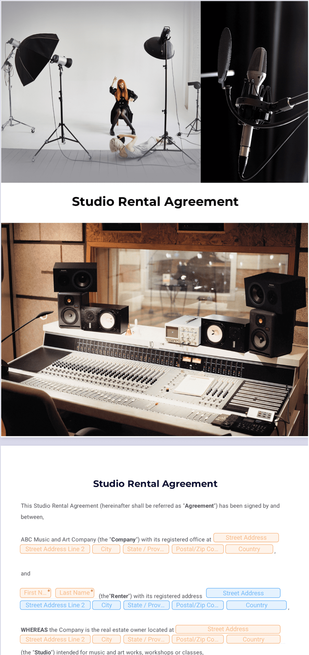 Studio Rental Agreement Template - PDF Templates | Jotform