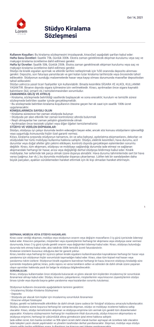 Stüdyo Kiralama Sözleşmesi Şablonu - PDF Templates