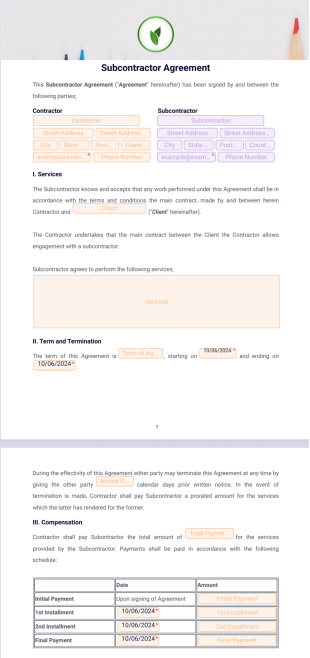 Subcontractor Agreement PDF Template