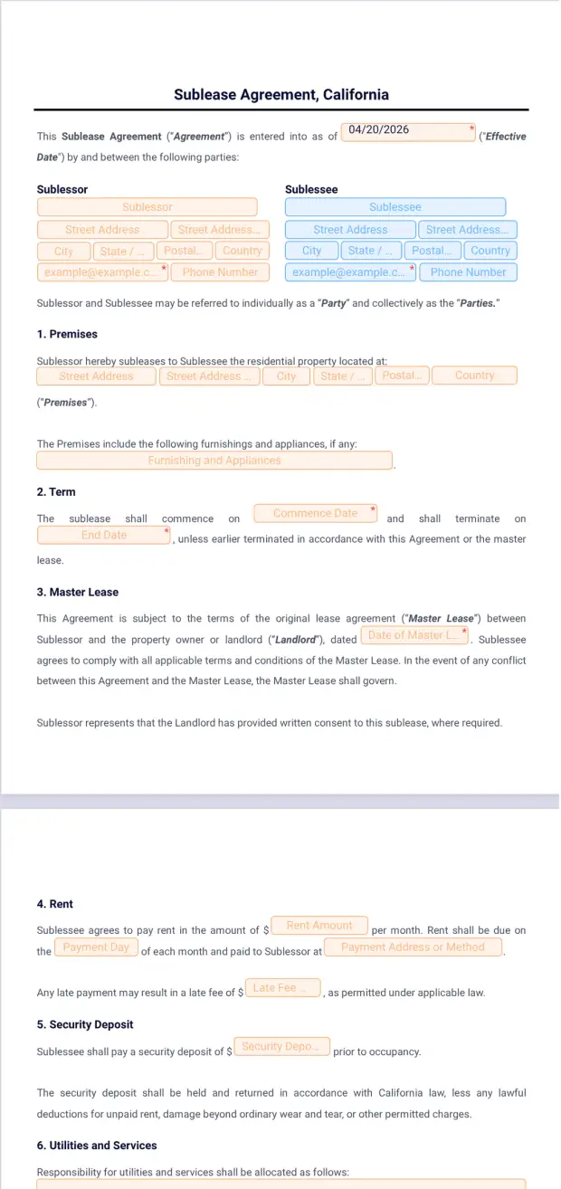 Sublease Agreement Template California