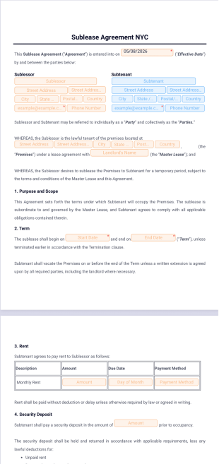 Sublease Agreement Template NYC - PDF Templates