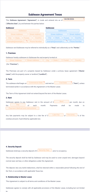 Sublease Agreement Template Texas - PDF Templates