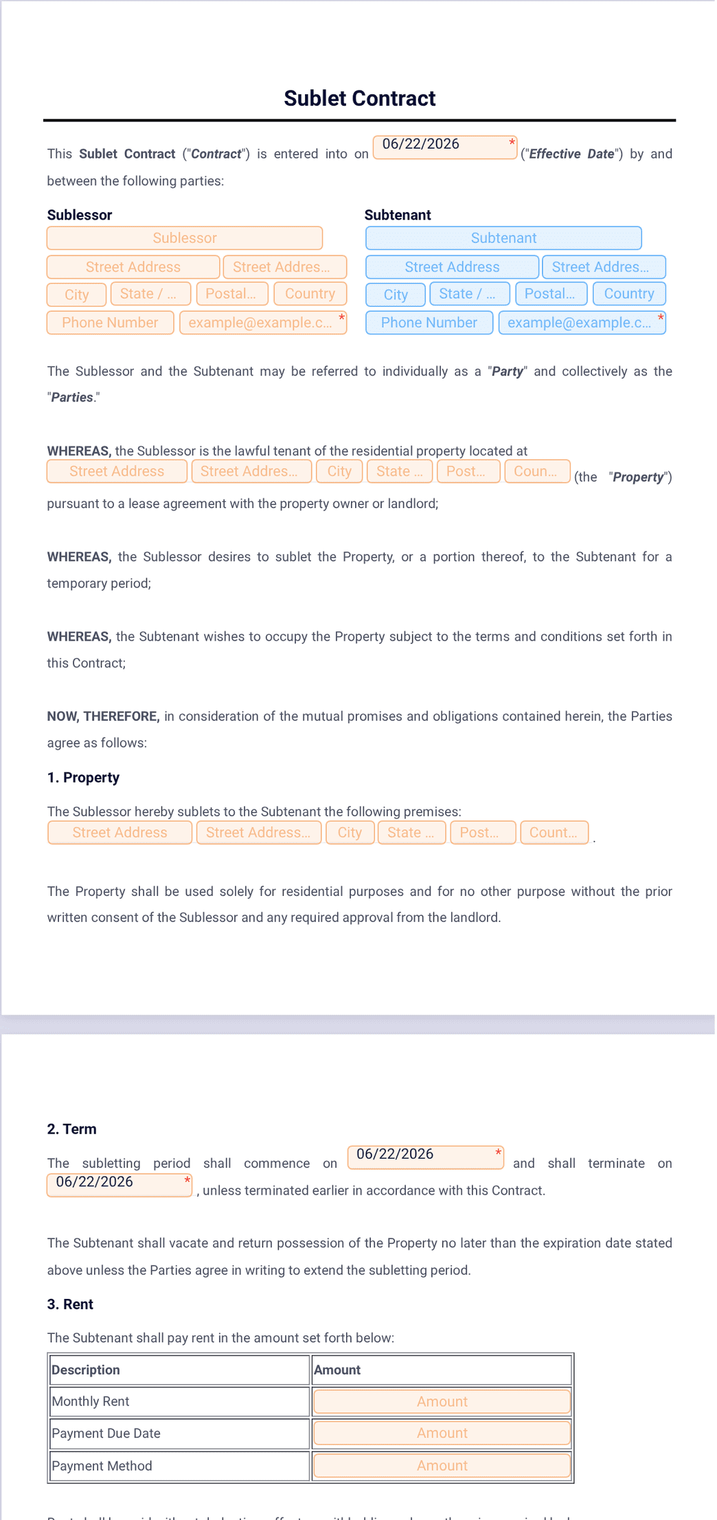 Contract Sublet Format Sublet Contract Template - PDF Templates | Jotform