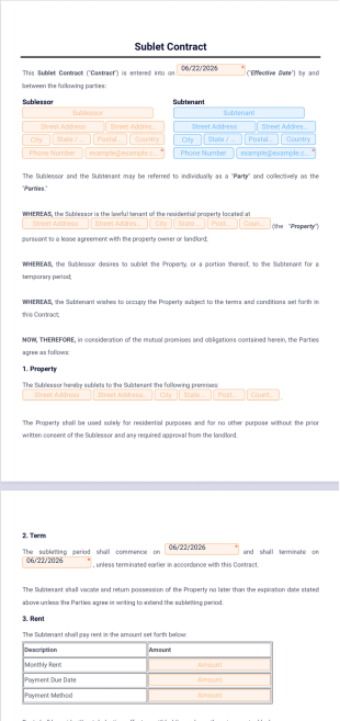 Sublet Contract Template - PDF Templates