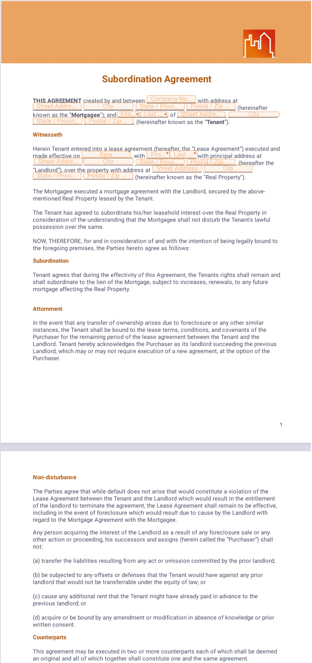Subordination Agreement Template - PDF Templates | Jotform