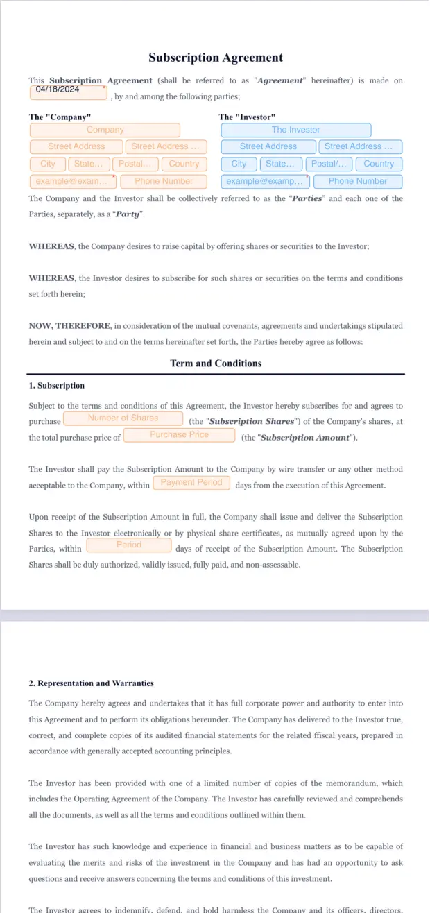 Subscription Agreement Template
