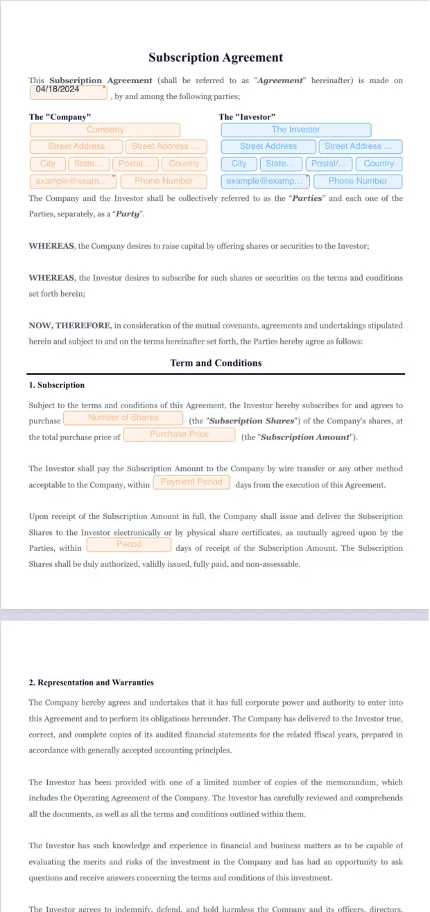 Subscription Agreement Template - PDF Templates | Jotform