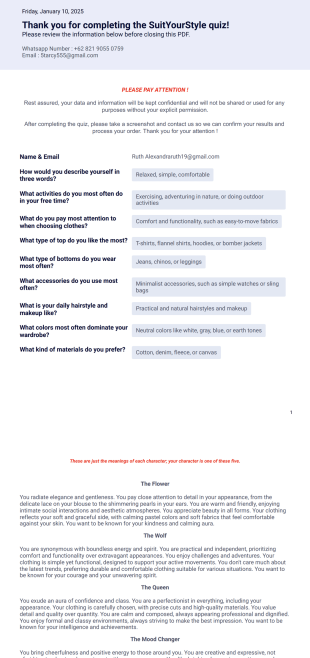 SuitYourSTYLE Result Quiz - PDF Templates