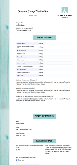 Summer Camp Evaluation Template - PDF Templates