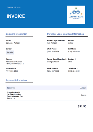 Summer Camp Invoice Template - PDF Templates