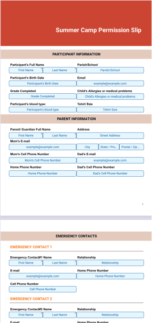 Summer Camp Permission Slip PDF Template