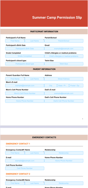 Summer Camp Permission Slip PDF Template