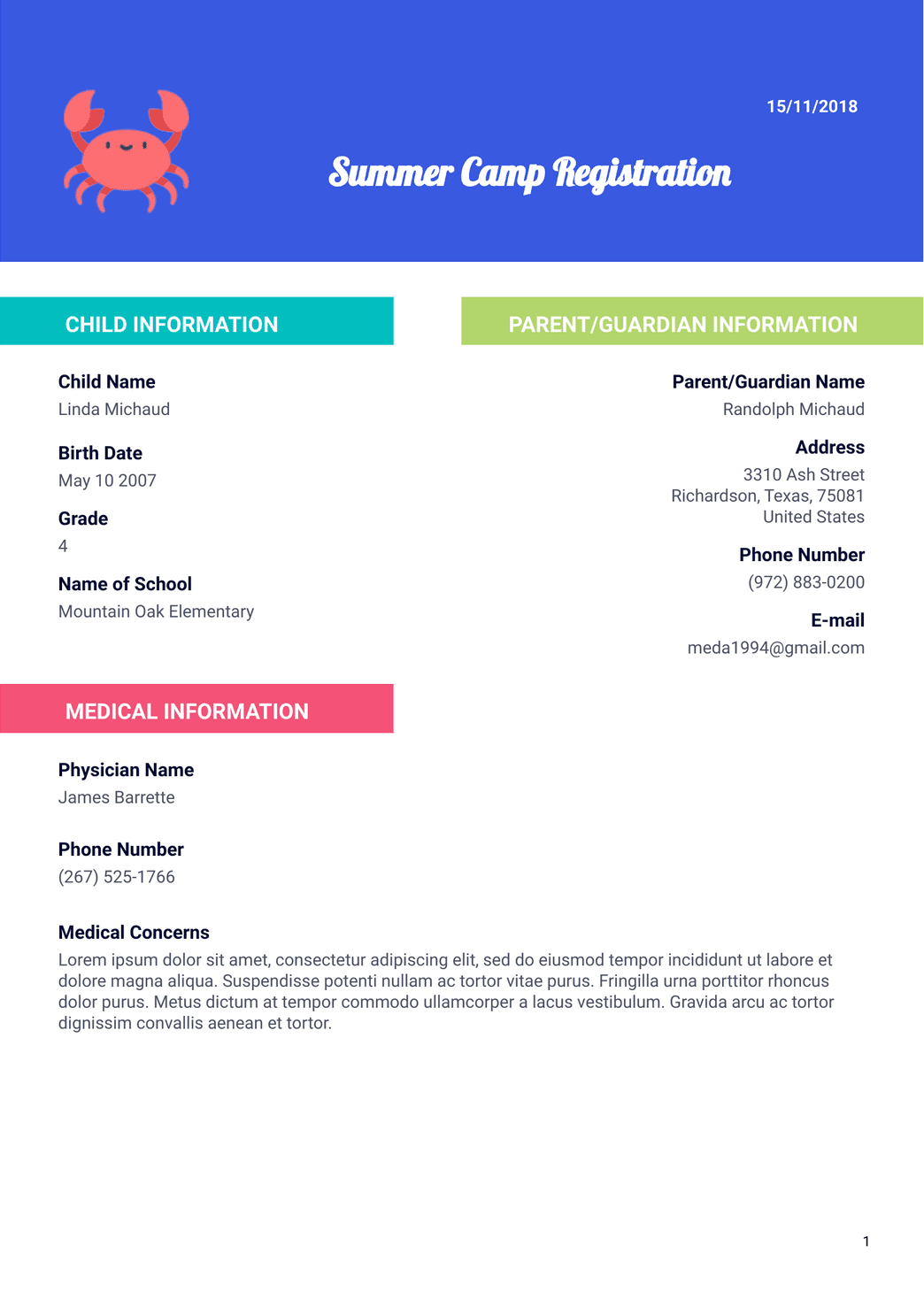 Summer Camp Registration Pdf Templates Jotform