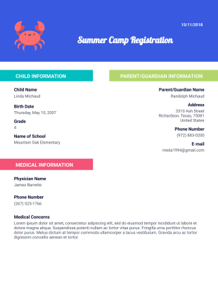 Summer Camp Registration PDF Template