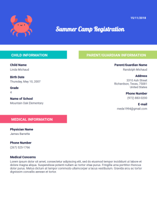 Summer Camp Registration PDF Template