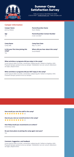 Summer Camp Satisfaction Survey PDF Template