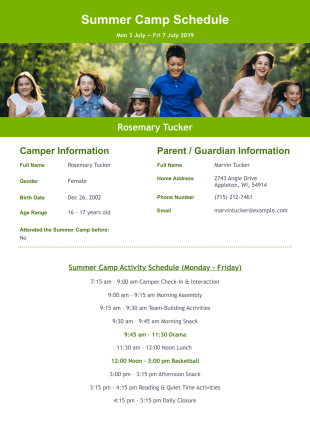Summer Camp Schedule Template - PDF Templates