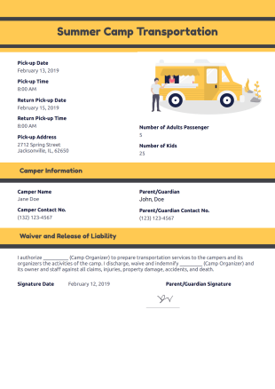 Summer Camp Transportation Template - PDF Templates