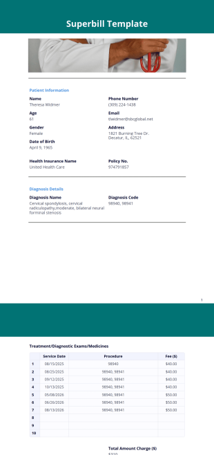 Superbill for Theresa Widmer PDF Template