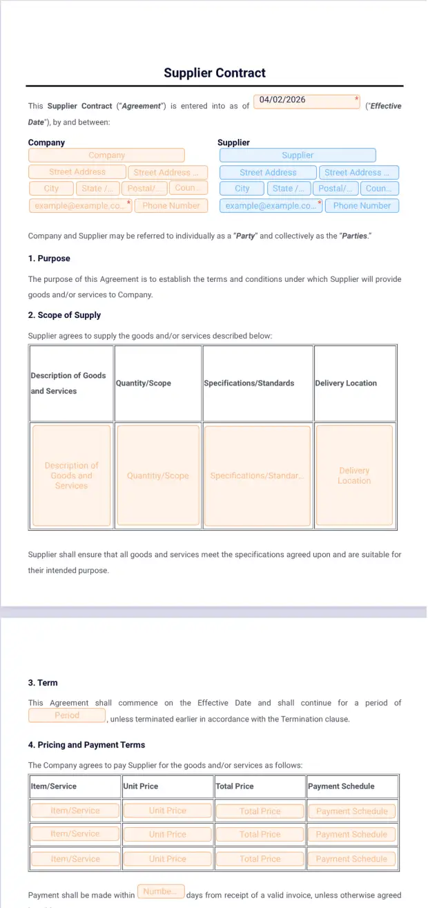Supplier Contract Template - PDF Templates | Jotform