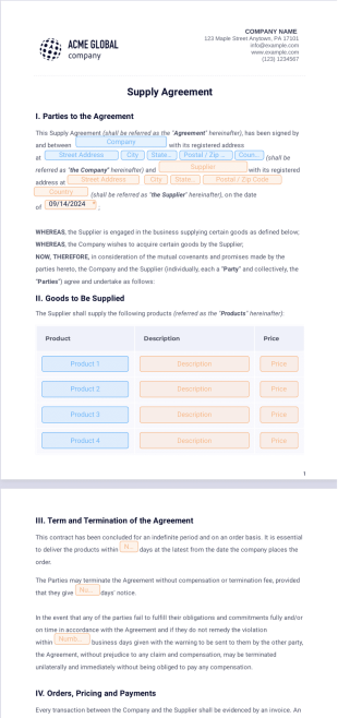 Supply Agreement - PDF Templates