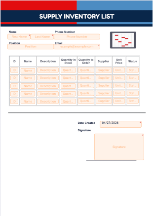 Supply Inventory Template - PDF Templates