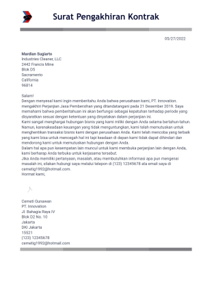 Surat Pemutusan Kontrak Template PDF