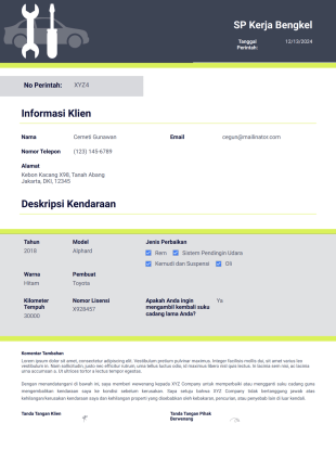 Surat Perintah Kerja Bengkel Otomotif - PDF Templates