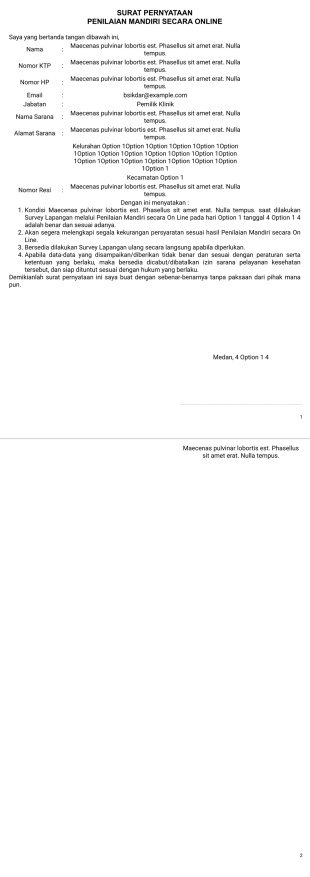 Surat Pernyataan Klinik - PDF Templates