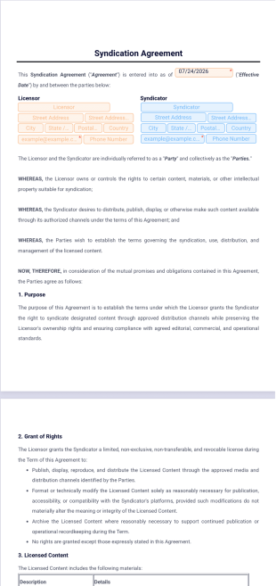 Syndication Agreement Template - PDF Templates