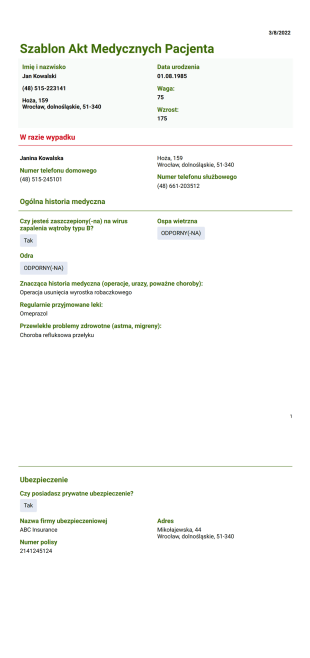 Szablon Akt Medycznych Pacjenta - Szablony PDF