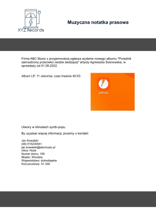 Szablon Muzycznej Notatki Prasowej - PDF Templates