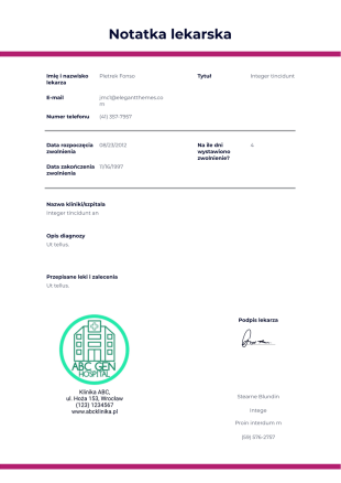 Szablon Notatki Lekarskiej - Szablony PDF