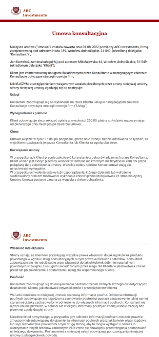 Szablon Umowy Konsultacyjnej - PDF Templates