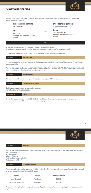 Szablon Umowy Partnerskiej - Szablony PDF