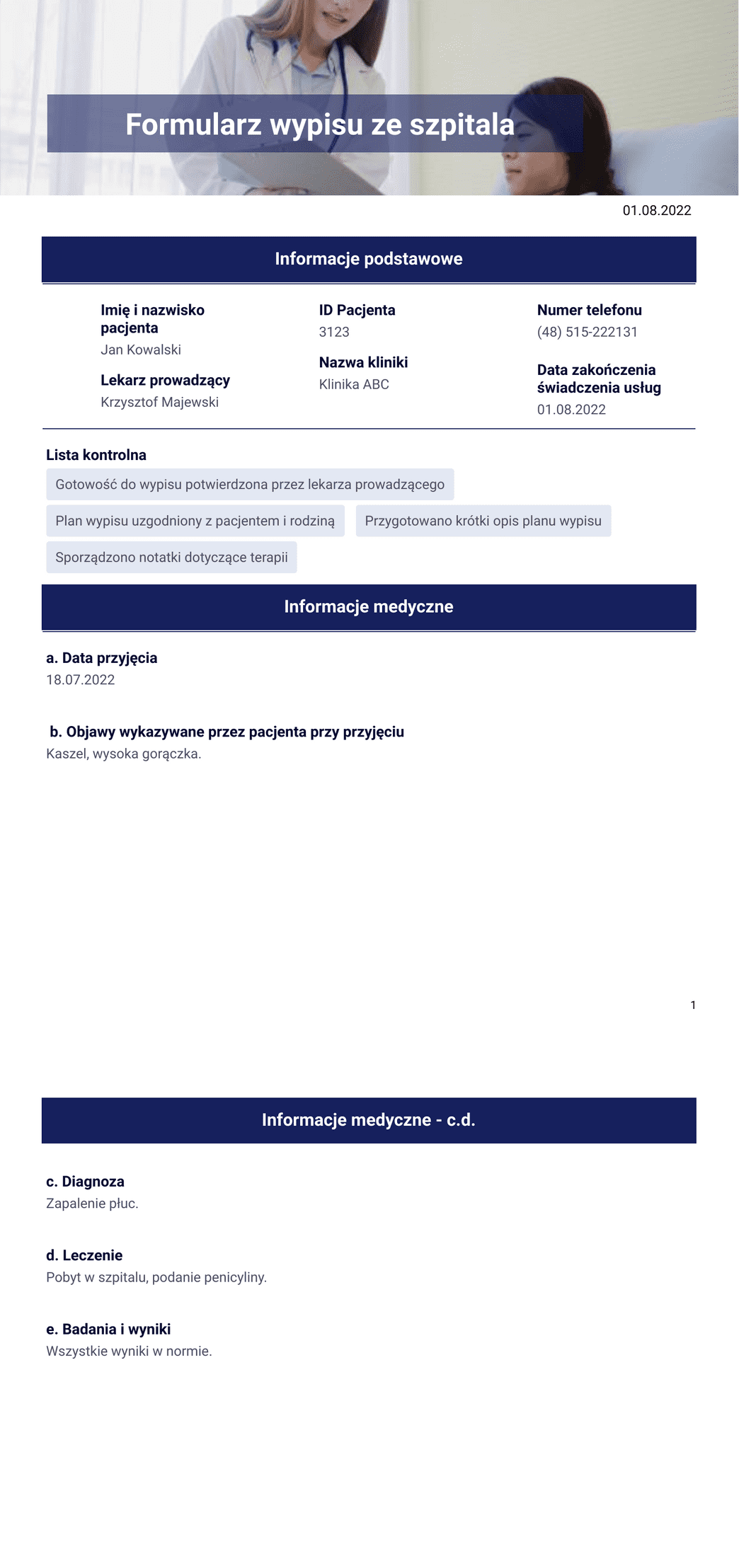 Szablon Wypisu Ze Szpitala - Szablony PDF | Jotform