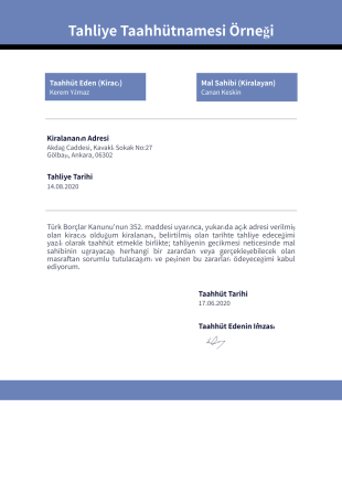Tahliye Taahhütnamesi Örneği - PDF Templates