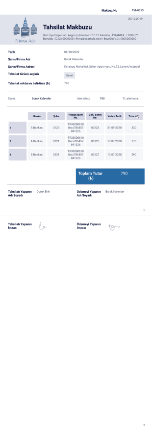 Tahsilat Makbuzu Örneği - PDF Templates