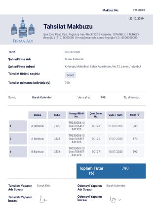 Tahsilat Makbuzu Örneği - PDF Templates