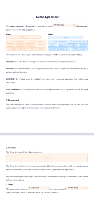 Talent Agreement Template - PDF Templates