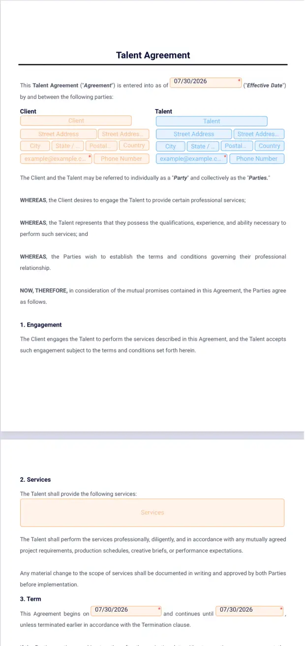 Talent Agreement Template