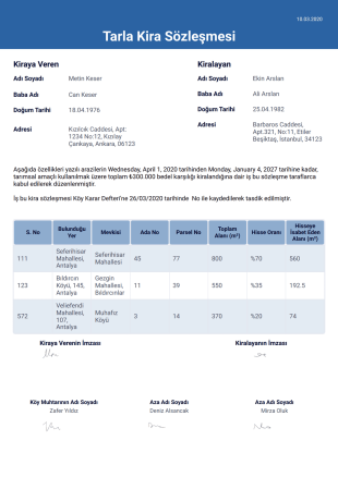 Tarla Kira Sözleşmesi - PDF Templates