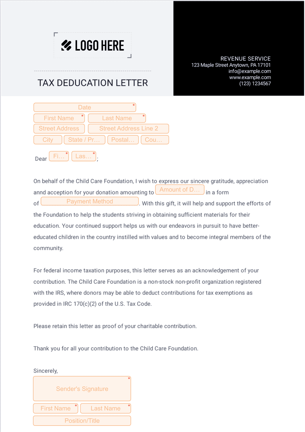 Tax Deduction Letter - PDF Templates | Jotform