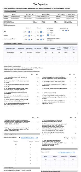 Tax Organizer PDF Template