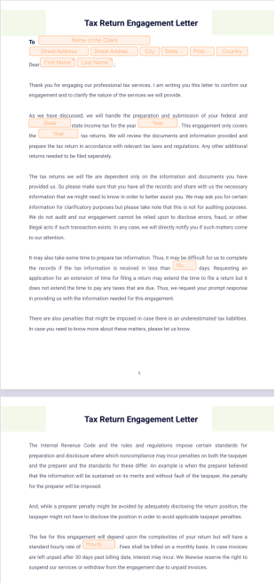Tax Return Engagement Letter PDF Template