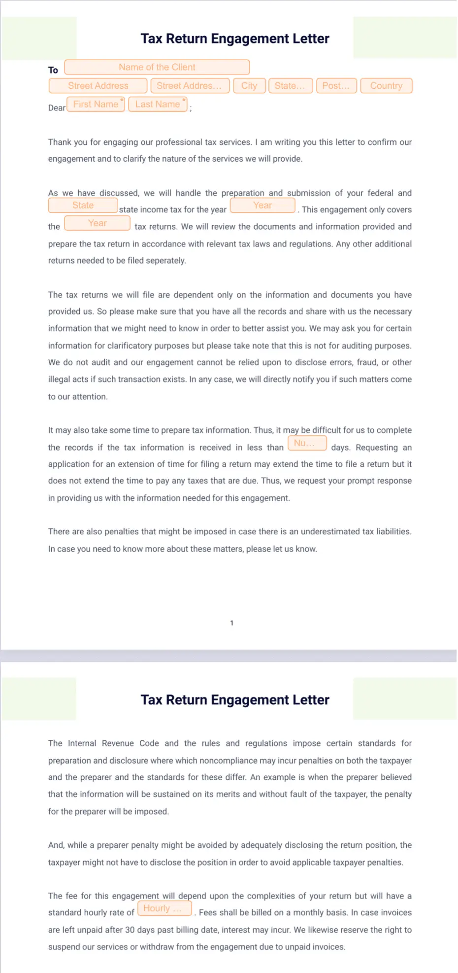Tax Return Engagement Letter