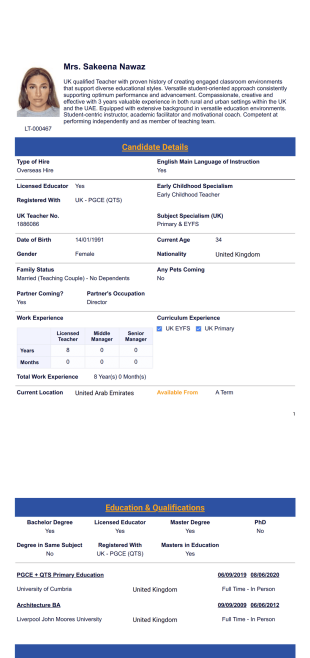Teach For Life - CV (LT) PDF Template